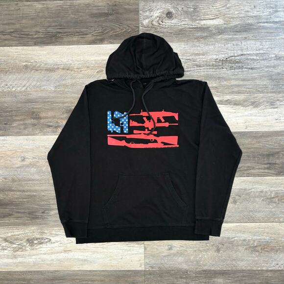 Black Rifle Coffee Hoodie Red Blue Mens L American Flag Black Hooded Shirt - Picture 2 of 7